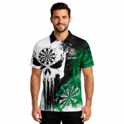 Punisher Skull Grunge Green Darboard Custom Darts Shirt - Image 2