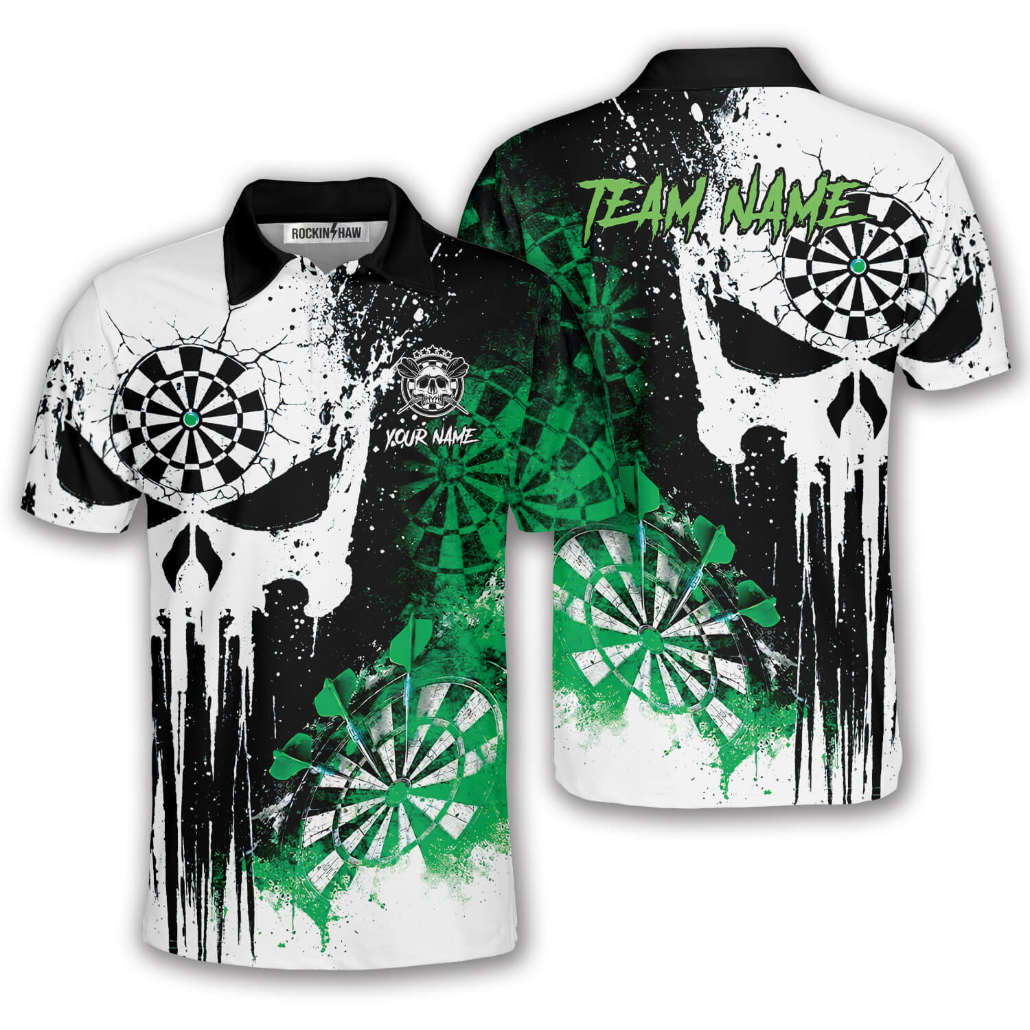 Punisher Skull Grunge Green Darboard Custom Darts Shirt #343PRM20260426 Mockup FB Punisher Skull Grunge Green Darboard Custom Darts Shirt - Image 1