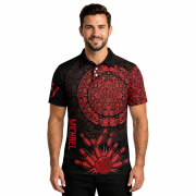 Red Black Aztec Calendar Bowling Strike Custom Bowling Shirt - Image 2