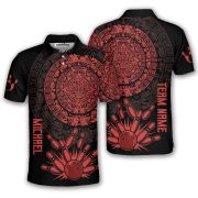 Red Black Aztec Calendar Bowling Strike Custom Bowling Shirt