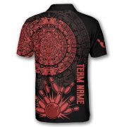 Red Black Aztec Calendar Bowling Strike Custom Bowling Shirt - Image 4