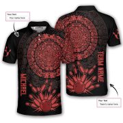 Red Black Aztec Calendar Bowling Strike Custom Bowling Shirt - Image 5
