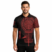 Red Black Aztec Calendar Disc Basket Custom Disc Golf Shirt - Image 2