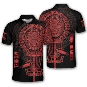Red Black Aztec Calendar Disc Basket Custom Disc Golf Shirt