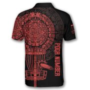 Red Black Aztec Calendar Disc Basket Custom Disc Golf Shirt - Image 4