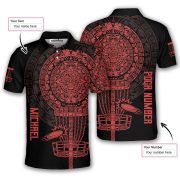 Red Black Aztec Calendar Disc Basket Custom Disc Golf Shirt - Image 5