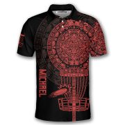 Red Black Aztec Calendar Disc Basket Custom Disc Golf Shirt - Image 3