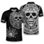 Skull Aztec Tribal Mayan Warrior Black White Custom Bowling Shirt