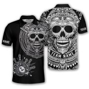 Skull Aztec Tribal Mayan Warrior Black White Custom Bowling Shirt