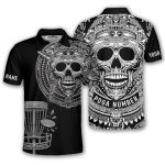 Skull Aztec Tribal Mayan Warrior Black White Custom Disc Golf Shirt