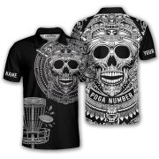 Skull Aztec Tribal Mayan Warrior Black White Custom Disc Golf Shirt
