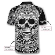 Skull Aztec Tribal Mayan Warrior Black White Custom Disc Golf Shirt - Image 5