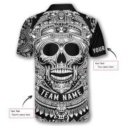 Skull Aztec Tribal Mayan Warrior Black White Custom Bowling Shirt - Image 5