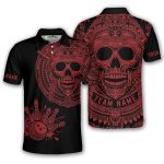 Skull Aztec Tribal Mayan Warrior Red Black Custom Bowling Shirt