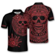 Skull Aztec Tribal Mayan Warrior Red Black Custom Bowling Shirt