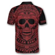 Skull Aztec Tribal Mayan Warrior Red Black Custom Bowling Shirt - Image 4