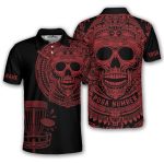 Skull Aztec Tribal Mayan Warrior Red Black Custom Disc Golf Shirt