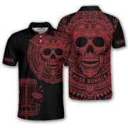 Skull Aztec Tribal Mayan Warrior Red Black Custom Disc Golf Shirt