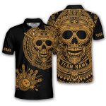 Skull Aztec Tribal Mayan Warrior Yellow Black Custom Bowling Shirt
