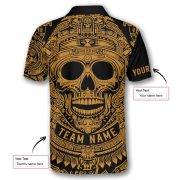 Skull Aztec Tribal Mayan Warrior Yellow Black Custom Bowling Shirt - Image 5