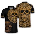 Skull Aztec Tribal Mayan Warrior Yellow Black Custom Disc Golf Shirt