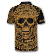 Skull Aztec Tribal Mayan Warrior Yellow Black Custom Disc Golf Shirt - Image 4