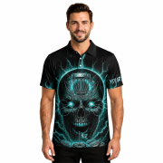 Teal Skull Mechanic Disc Basket Custom Disc Golf Shirt - Image 2