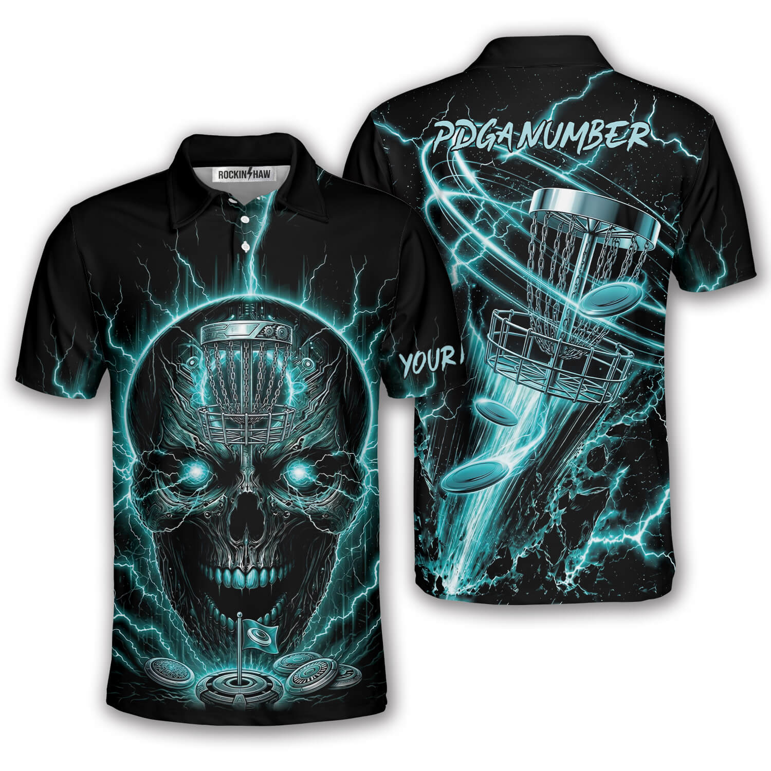 Teal Skull Mechanic Disc Basket Custom Disc Golf Shirt #367PRM20260513 Mockup FB Teal Skull Mechanic Disc Basket Custom Disc Golf Shirt - Image 1