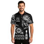 Tribe Design Native American Black Background Custom Bowling Shirts - Image 2