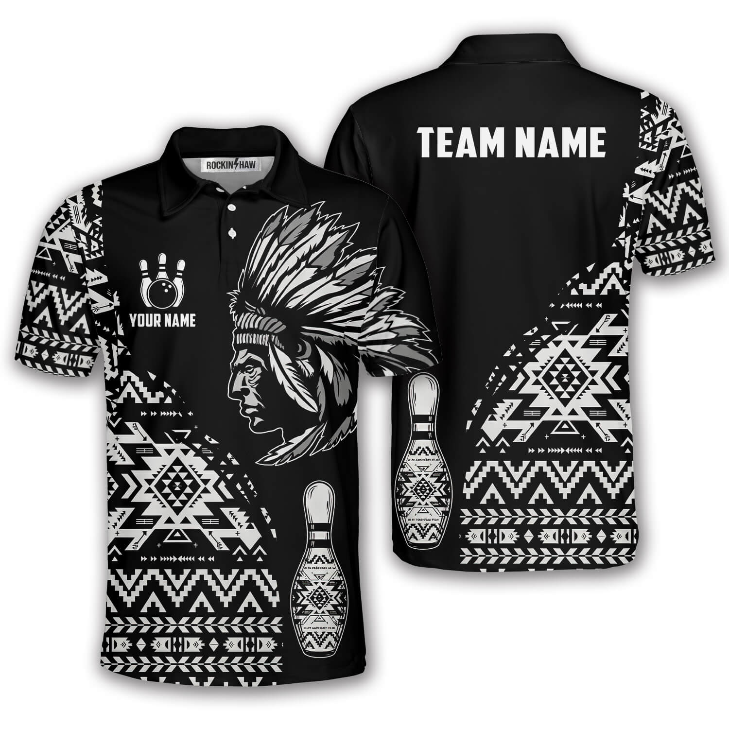 Tribe Design Native American Black Background Custom Bowling Shirts #381PRM20260518 Mockup FB Tribe Design Native American Black Background Custom Bowling Shirts - Image 1