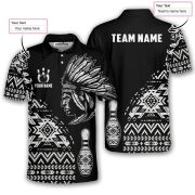 Tribe Design Native American Black Background Custom Bowling Shirts - Image 5