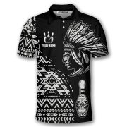 Tribe Design Native American Black Background Custom Bowling Shirts - Image 3
