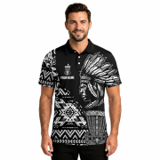 Tribe Design Native American Black Background Custom Disc Golf Shirt - Image 2