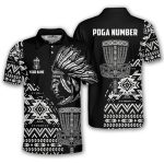 Tribe Design Native American Black Background Custom Disc Golf Shirt