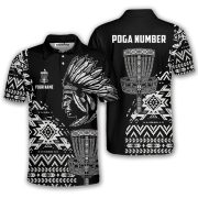 Tribe Design Native American Black Background Custom Disc Golf Shirt