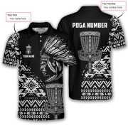 Tribe Design Native American Black Background Custom Disc Golf Shirt - Image 5