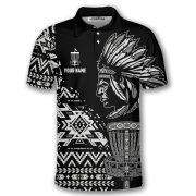 Tribe Design Native American Black Background Custom Disc Golf Shirt - Image 3