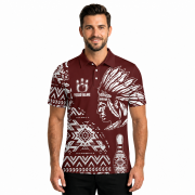 Tribe Design Native American Red Background Custom Bowling Shirt - Image 2