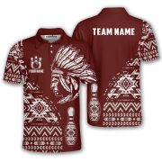 Tribe Design Native American Red Background Custom Bowling Shirt
