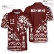Tribe Design Native American Red Background Custom Bowling Shirt - Image 5