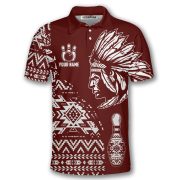 Tribe Design Native American Red Background Custom Bowling Shirt - Image 3