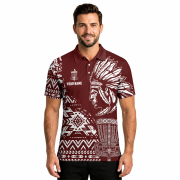 Tribe Design Native American Red Background Custom Disc Golf Shirt - Image 2