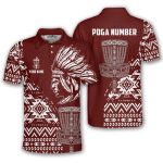 Tribe Design Native American Red Background Custom Disc Golf Shirt
