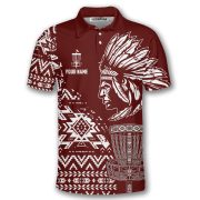 Tribe Design Native American Red Background Custom Disc Golf Shirt - Image 3
