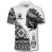 Tribe Design Native American White Background Custom Bowling Shirts - Image 3