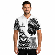 Tribe Design Native American White Background Custom Disc Golf Shirt - Image 2