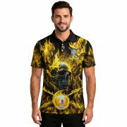 Yellow Fire Flame Punisher Skull 9 Ball Billiard Custom Pool Shirt - Image 2