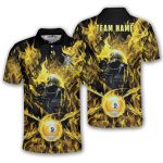 Yellow Fire Flame Punisher Skull 9 Ball Billiard Custom Pool Shirt