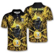 Yellow Fire Flame Punisher Skull 9 Ball Billiard Custom Pool Shirt