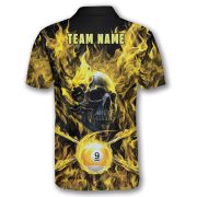 Yellow Fire Flame Punisher Skull 9 Ball Billiard Custom Pool Shirt - Image 4